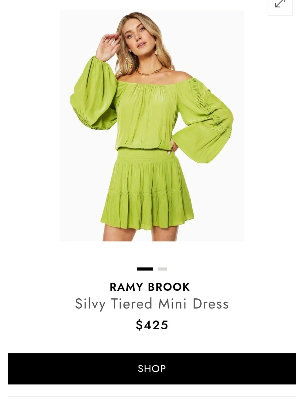 Ramy Brook Off-Shoulder Tiered Mini Dress in Lime Size M.